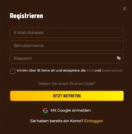 Registrierungsformular für ein neues Konto
